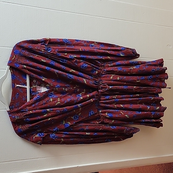 FREE PEOPLE Burgundy Flower Fields Mini Dress Size small - Picture 4 of 8